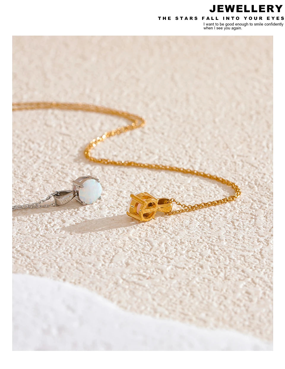 Natural stone geometric necklace in gold-plated stainless steel with natural stone.