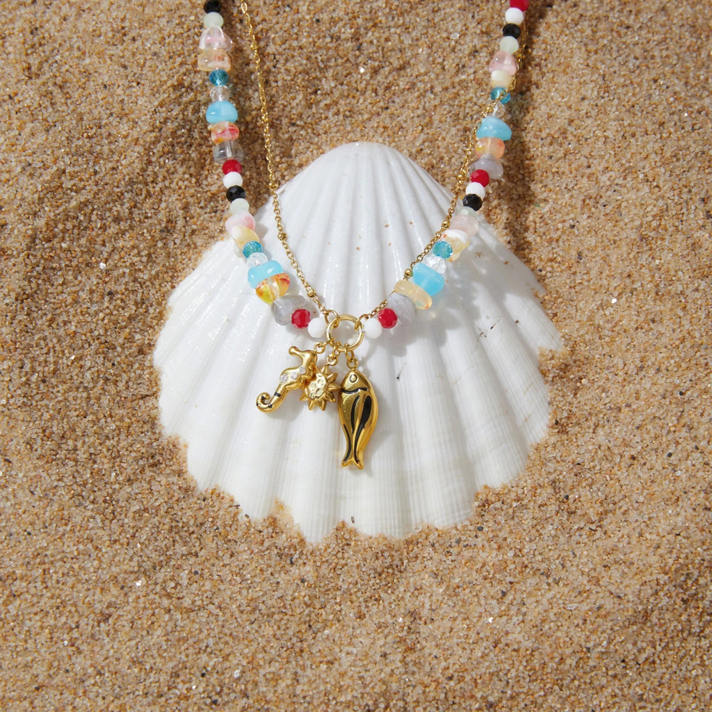 Color Bead Fish Necklace — Stainless Steel · PS164