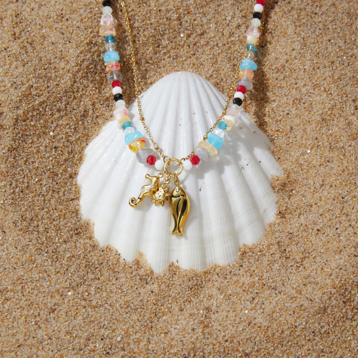Color Bead Fish Necklace — Stainless Steel · PS164