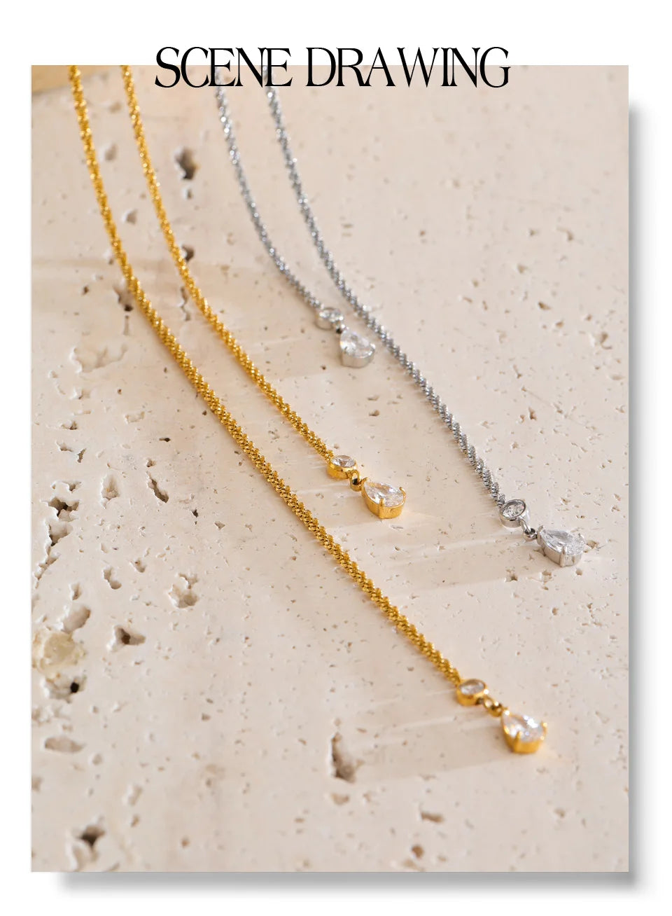 Cubic zirconia geometric chain necklace in gold-plated stainless steel with cubic zirconia.