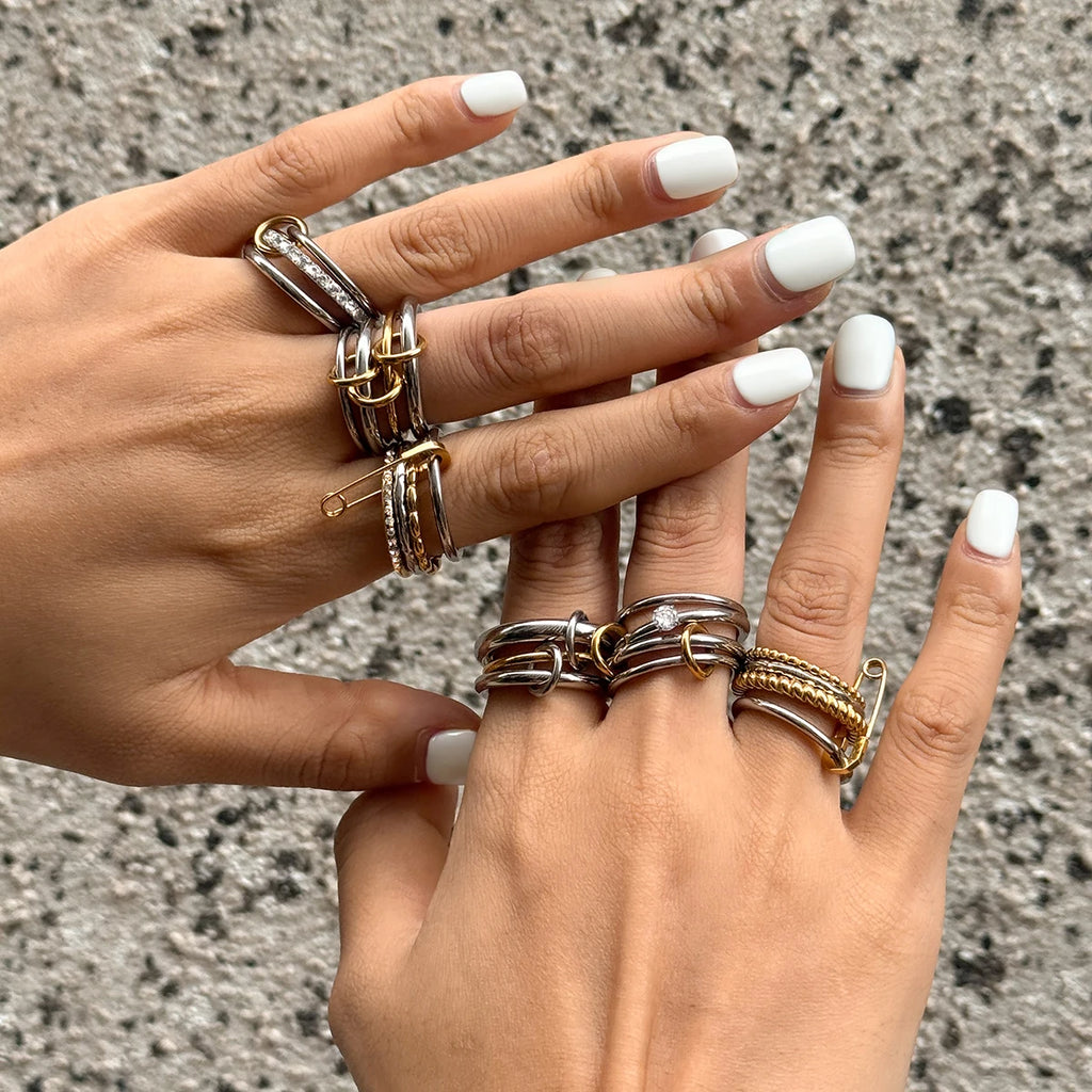 Mixed Crystal Ring Stack — Stainless Steel · PS223