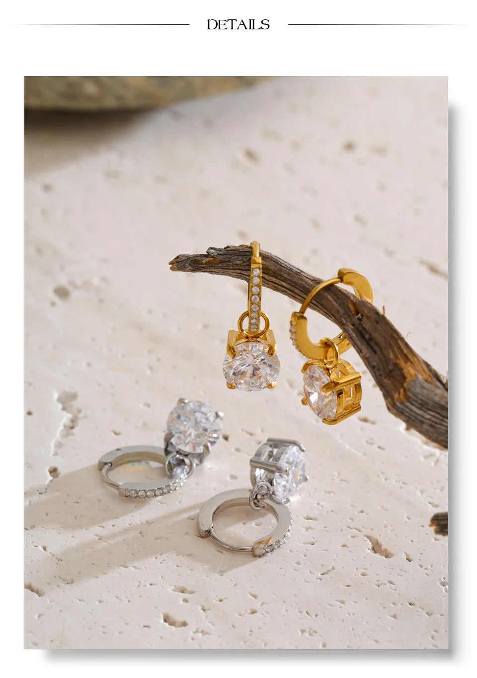 Cubic Zirconia Geometric Earrings — Gold-Plated Stainless Steel with Cubic Zirconia · PS1426