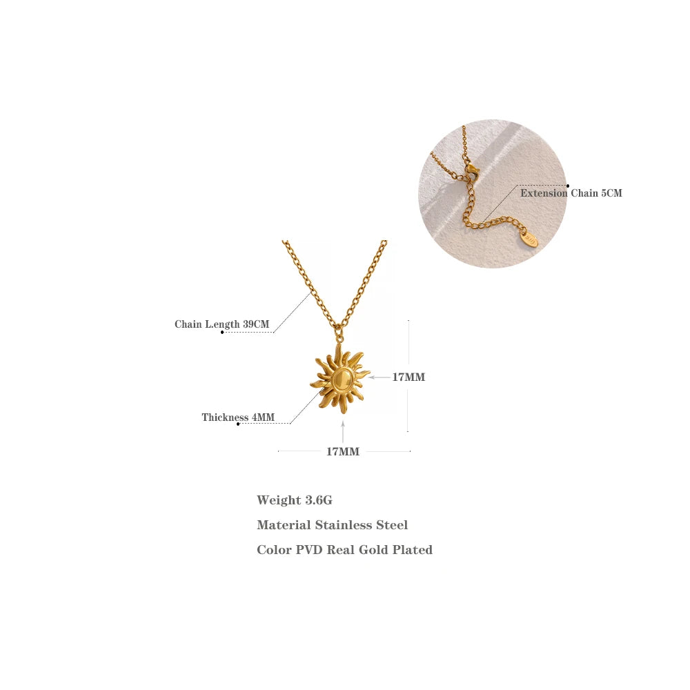 Sun geometric necklace in gold-plated stainless steel.