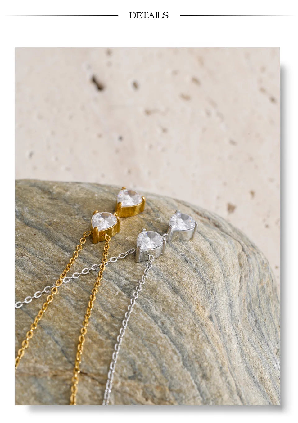 Cubic zirconia geometric necklace in gold-plated stainless steel with cubic zirconia.