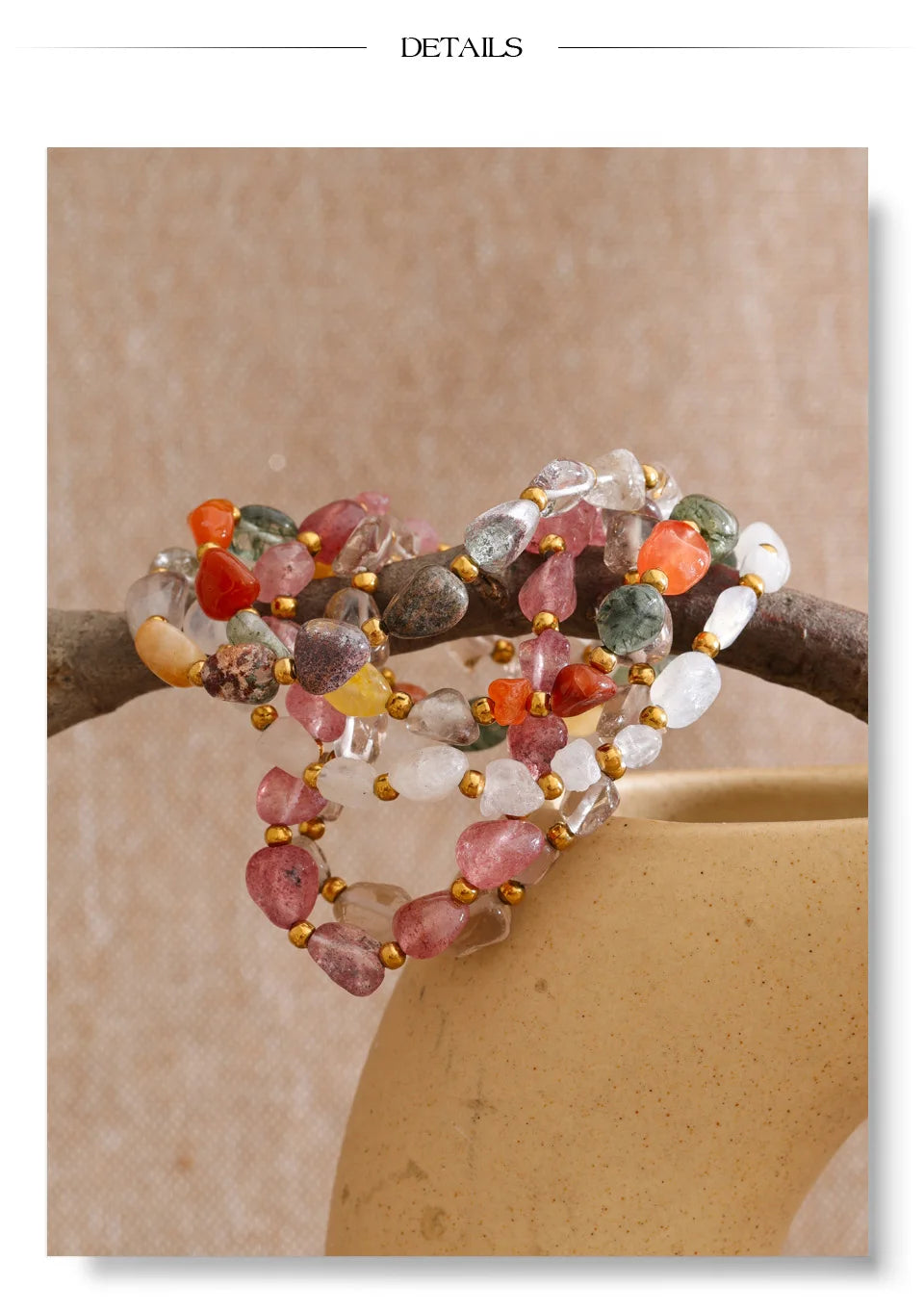 Natural Stone Beaded Geometric Bracelet — Gold-Plated Stainless Steel with Natural Stone · PS1019