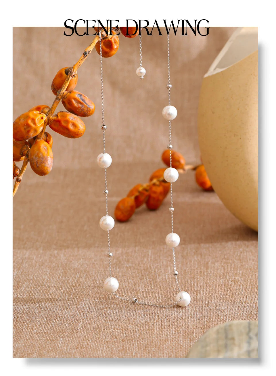 Pearl beaded geometric necklace in gold-plated stainless steel with pearl.
