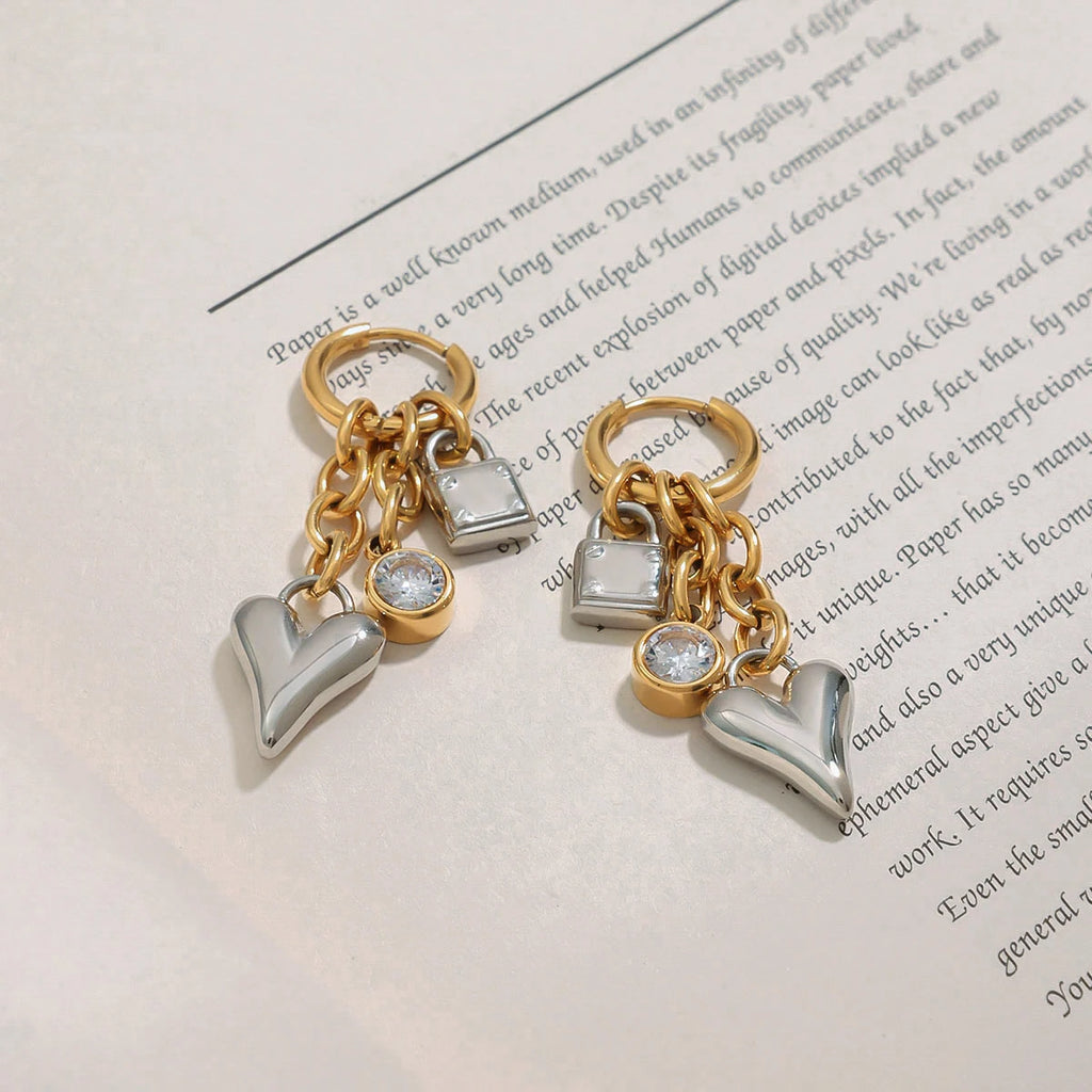 Crystal Heart Drop Earrings — Stainless Steel · PS068