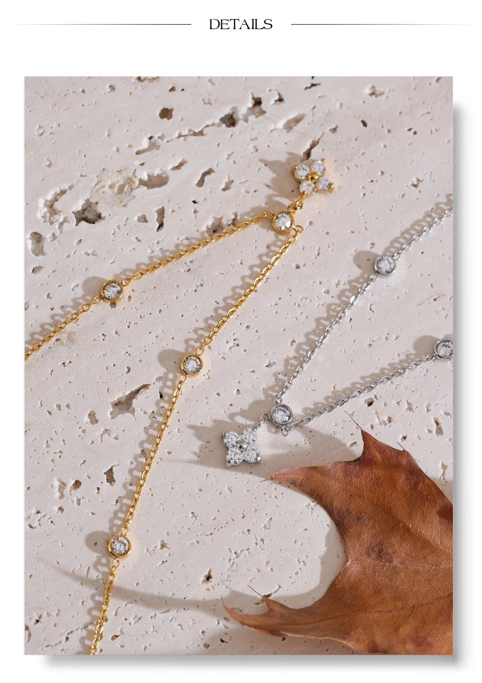 Cubic zirconia flower necklace in gold-plated stainless steel with cubic zirconia.