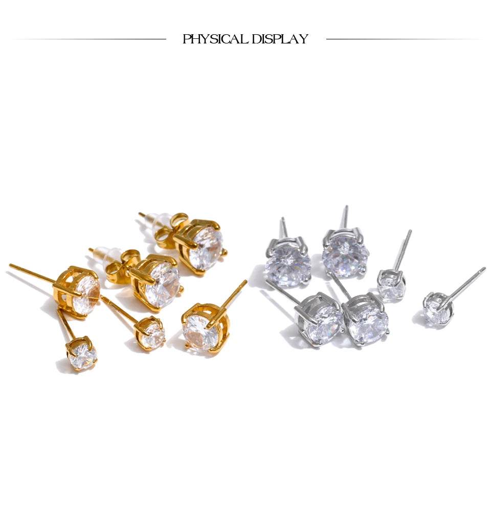 Cubic zirconia geometric earrings in gold-plated stainless steel with cubic zirconia.