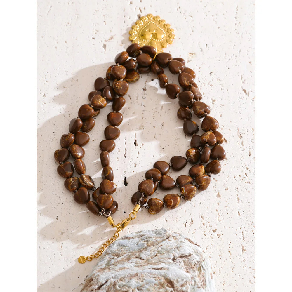 Acrylic Heart Beaded Necklace — Gold-Plated Stainless Steel with Acrylic · PS2237