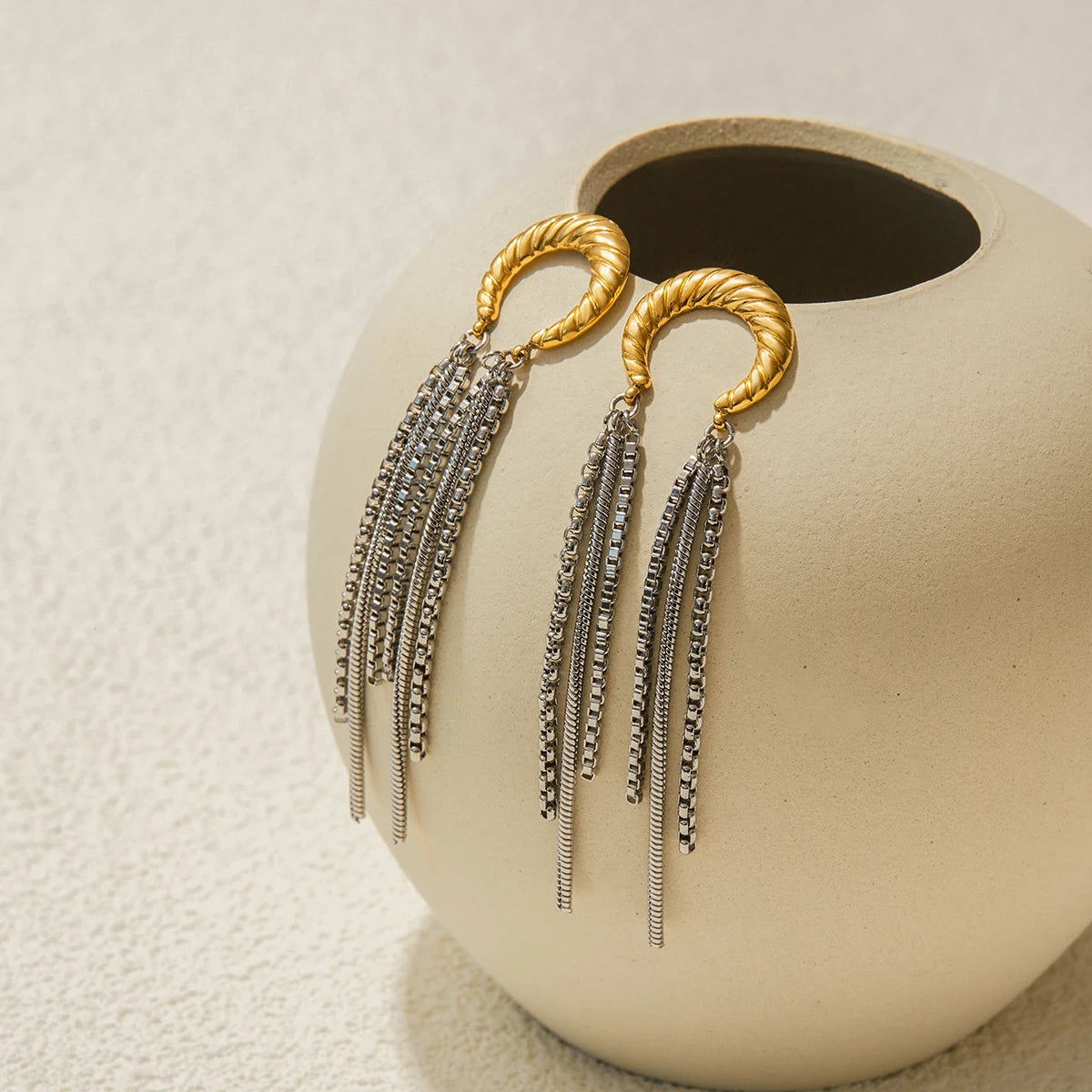 Moon Chain Drop Earrings — Stainless Steel · PS073