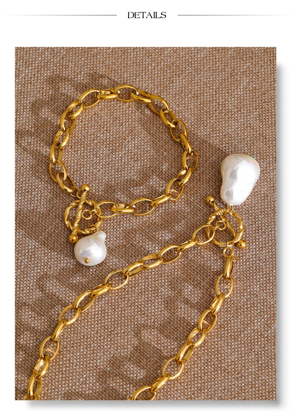 Pearl geometric necklace in gold-plated stainless steel with pearl.