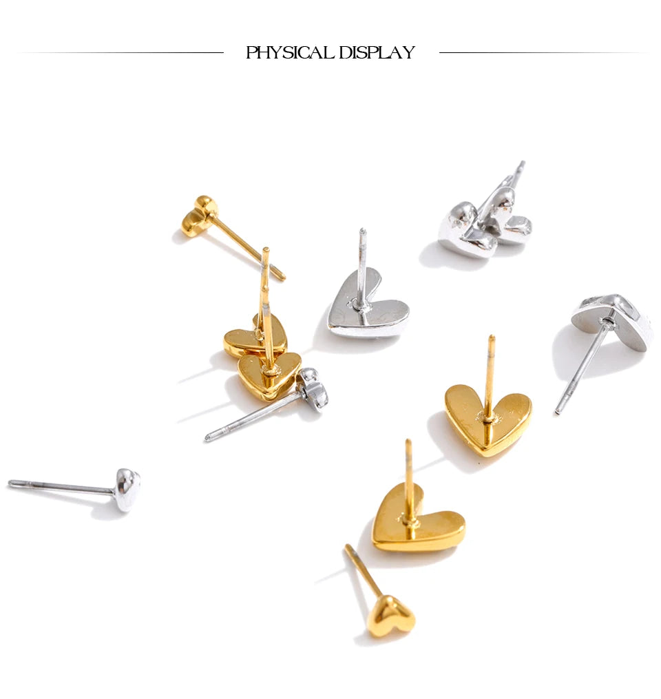 Cubic Zirconia Heart Earrings — Gold-Plated Stainless Steel with Cubic Zirconia · PS1134