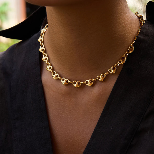 Heart Chain Choker Necklace — Stainless Steel · PS147