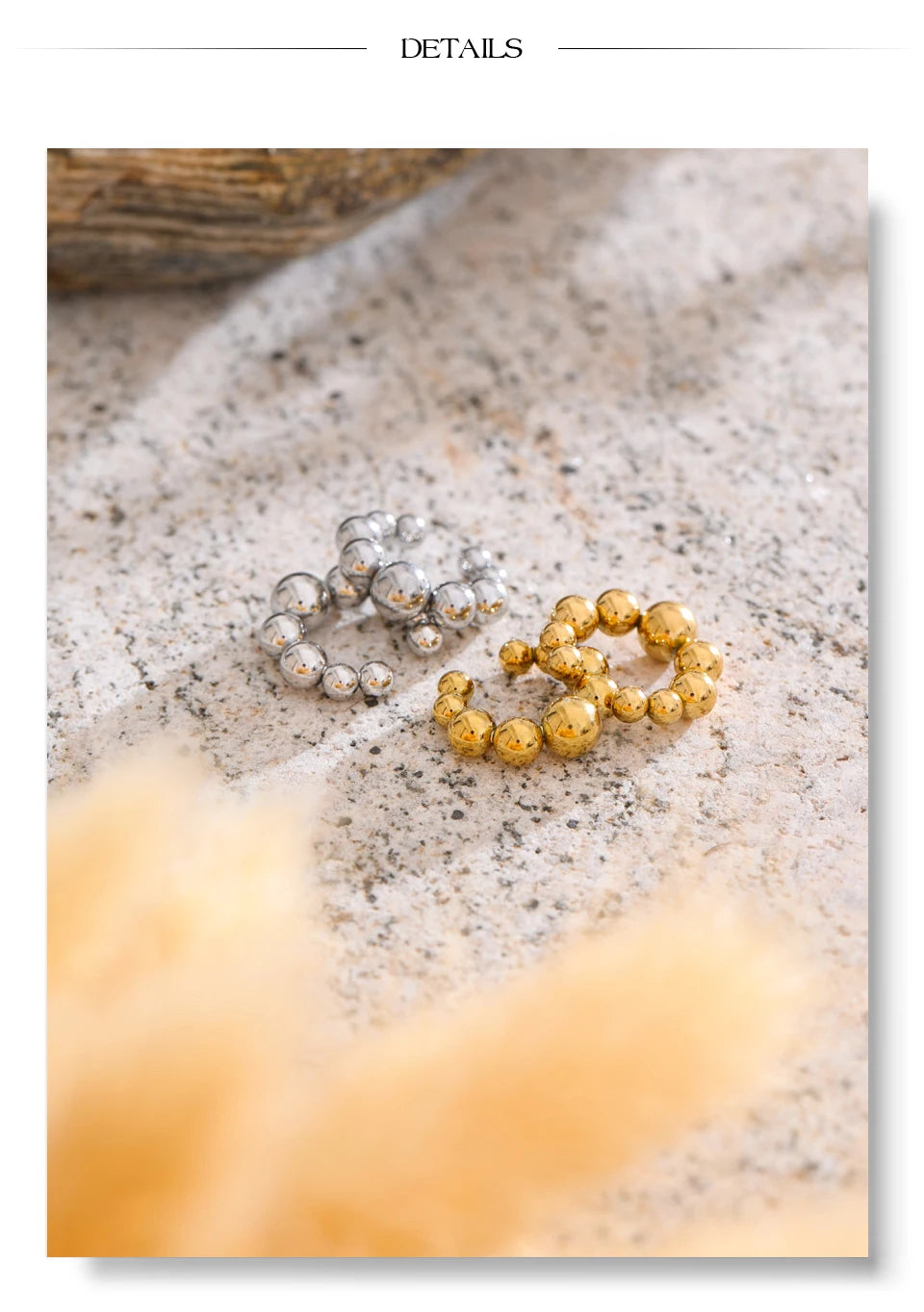 Beaded Geometric Earrings — Gold-Plated 316L Stainless Steel · PS2155