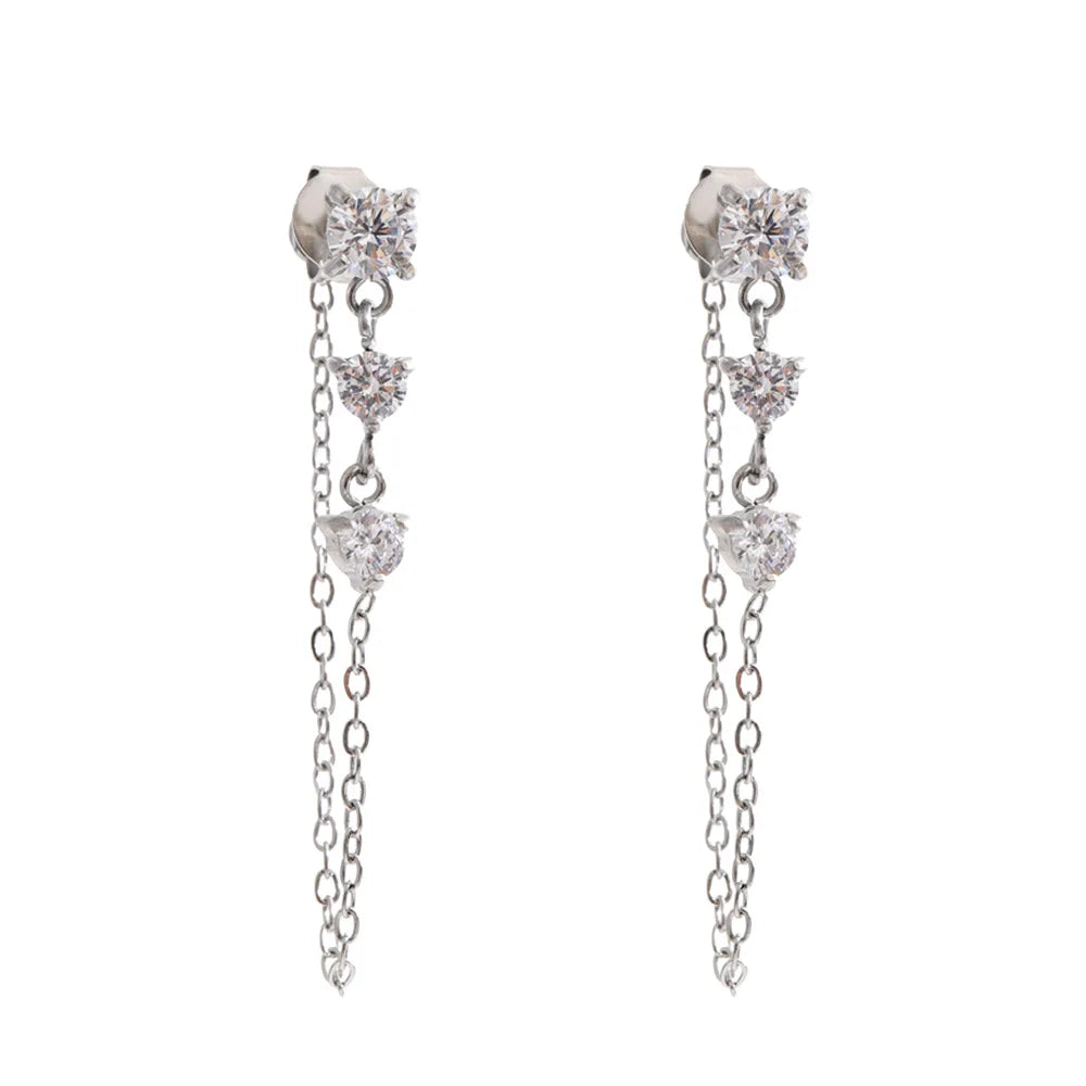 Cubic zirconia geometric chain earrings in gold-plated stainless steel with cubic zirconia.