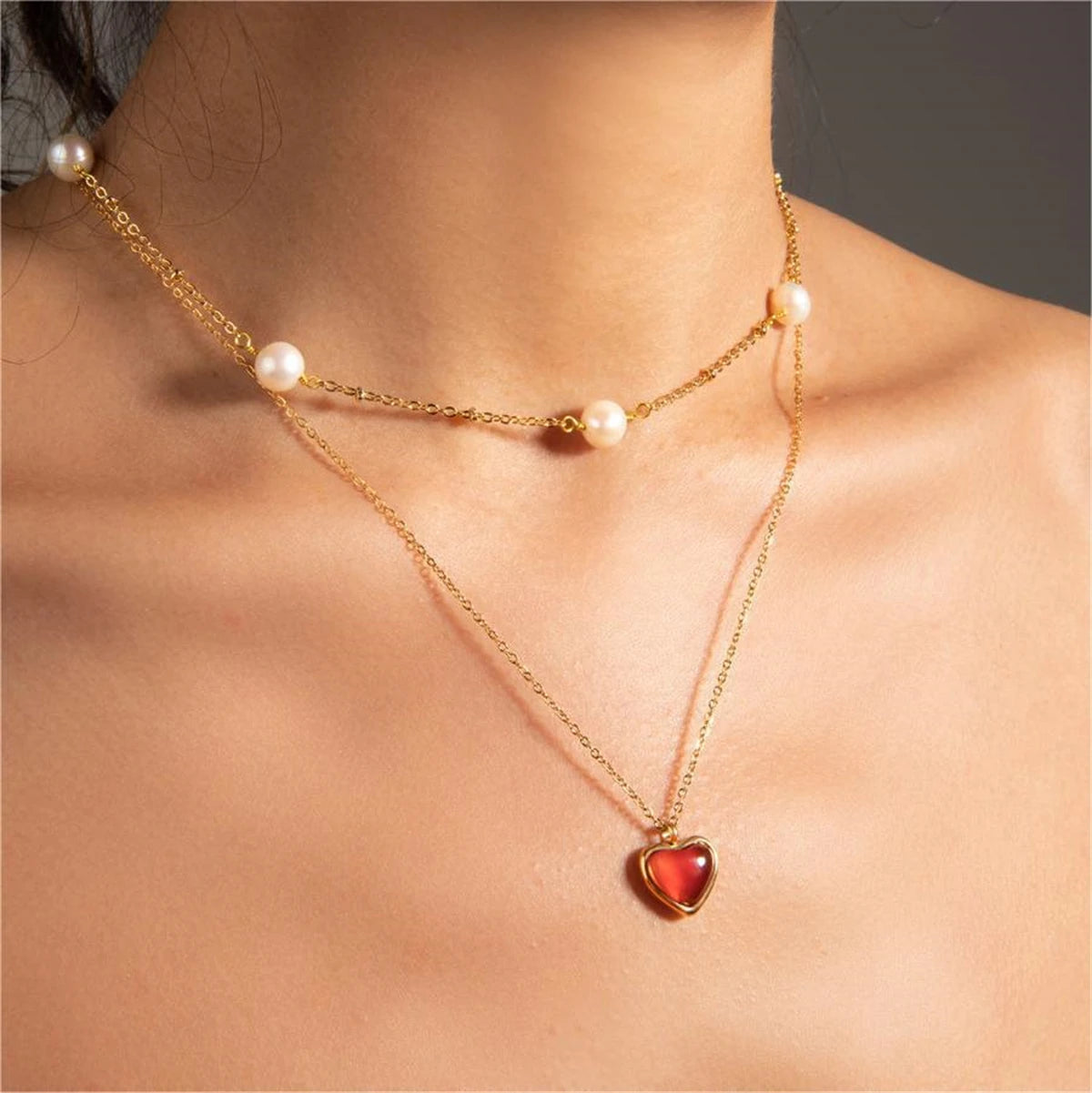Crystal Heart Pendant Necklace For Women Stainless Steel Gold Color Small Gorgeous Choker Necklace Jewelry