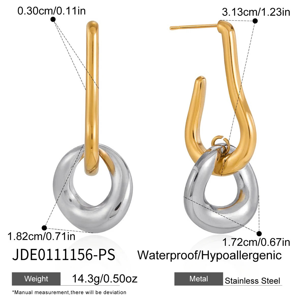 Two-Tone Circle Drop Earrings — Stainless Steel · PS119
