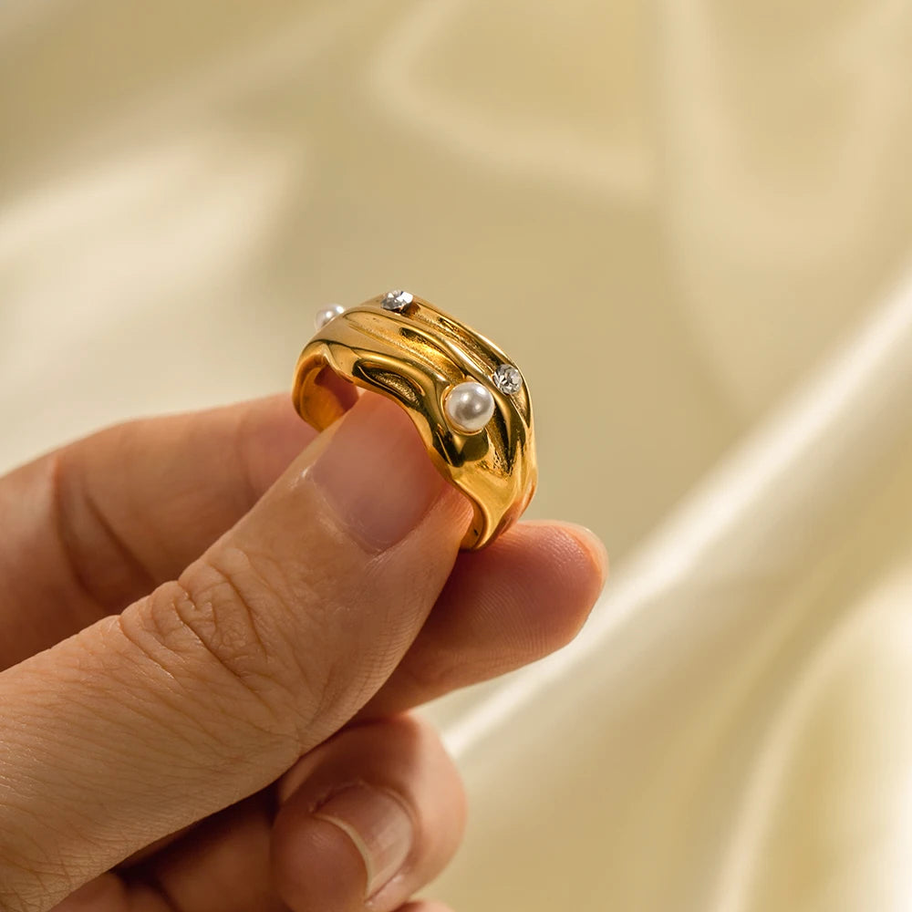Pearl Open Ring — Stainless Steel · PS243