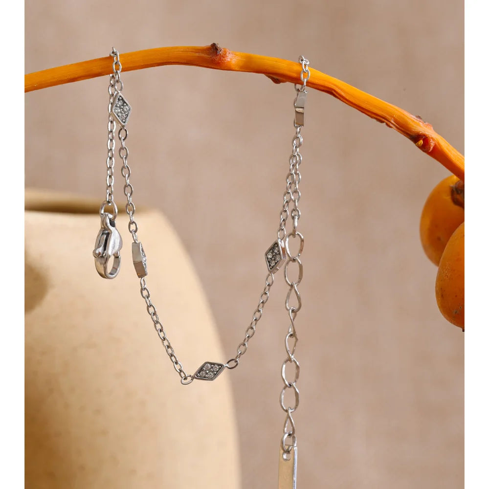 Cubic Zirconia Geometric Chain Bracelet — Gold-Plated Stainless Steel with Cubic Zirconia · PS1039
