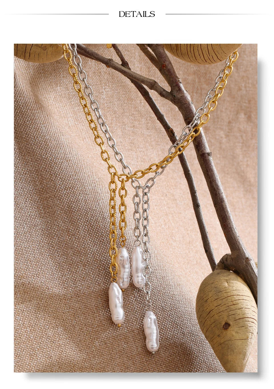 Pearl geometric chain necklace in gold-plated stainless steel with pearl.