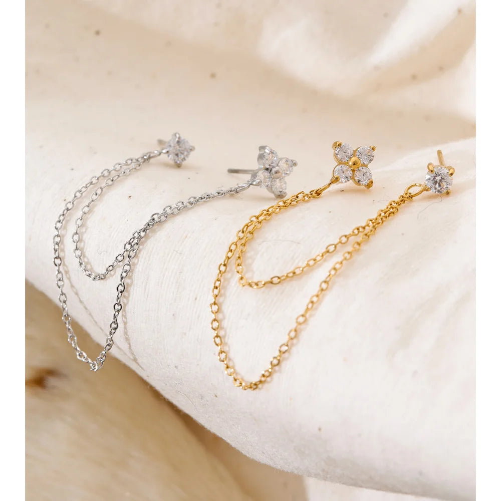 Cubic Zirconia Flower Geometric Earrings — Gold-Plated Stainless Steel with Cubic Zirconia · PS1650