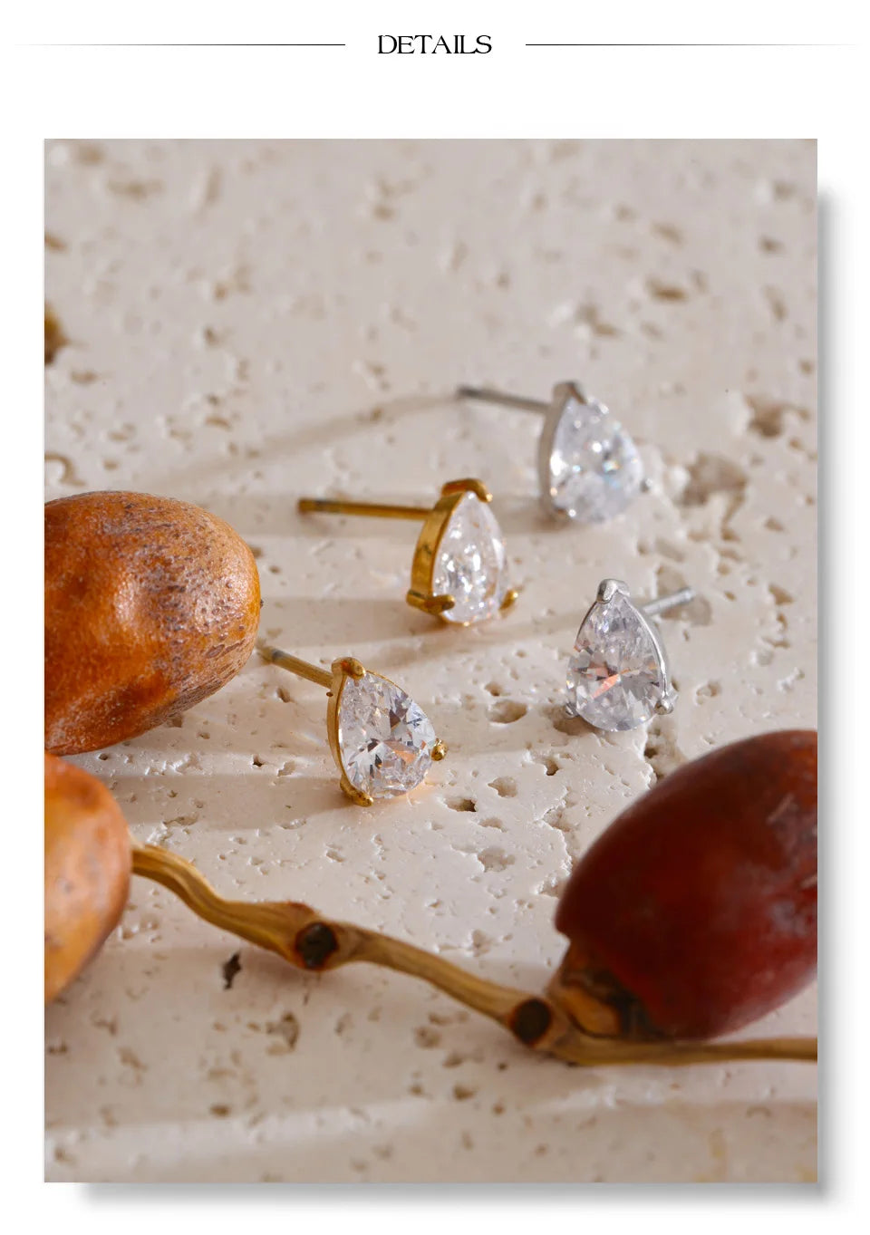 Cubic Zirconia Geometric Earrings — Gold-Plated Stainless Steel with Cubic Zirconia · PS2019