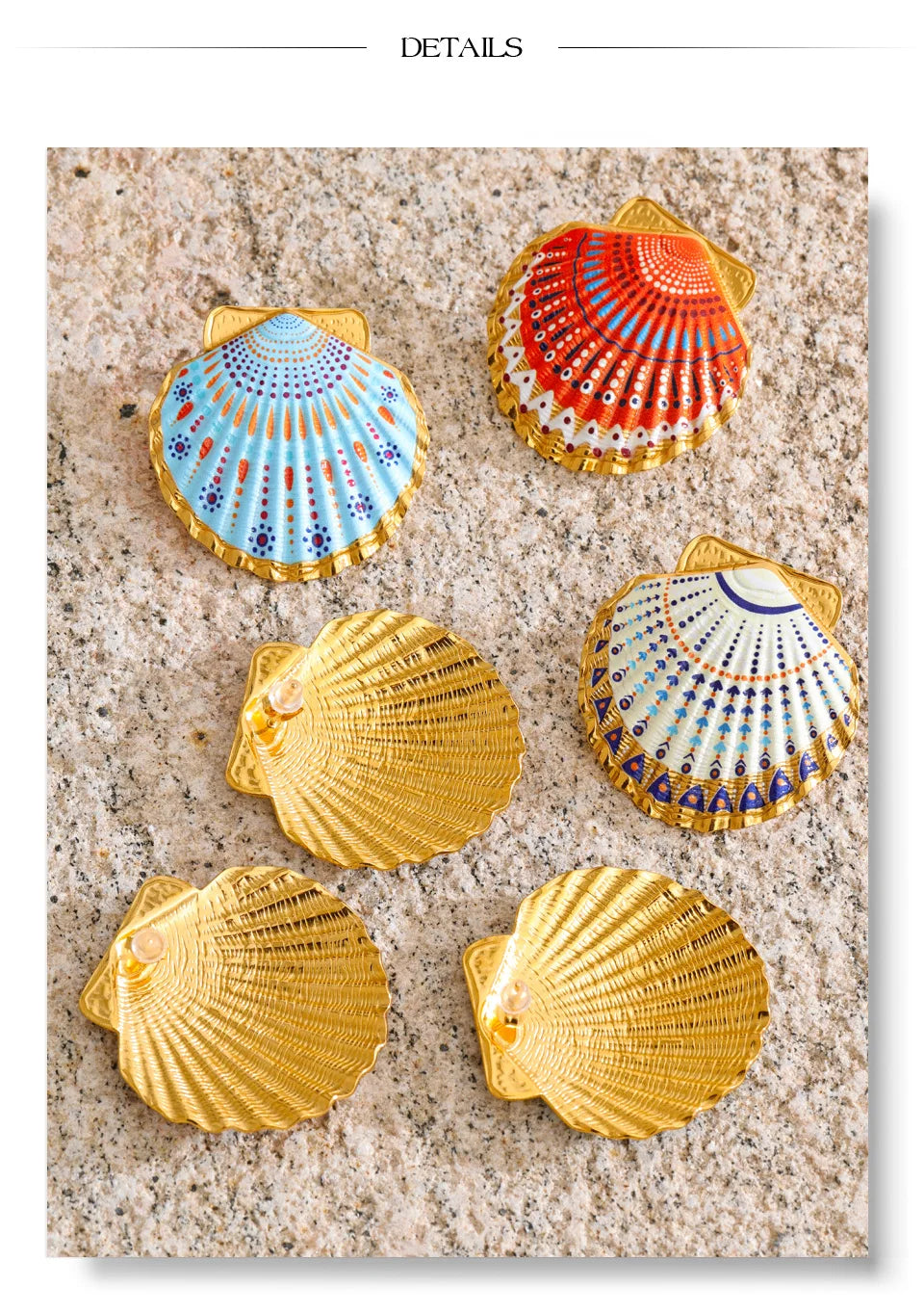 Shell enamel y2k earrings in gold-plated stainless steel with shell and enamel.