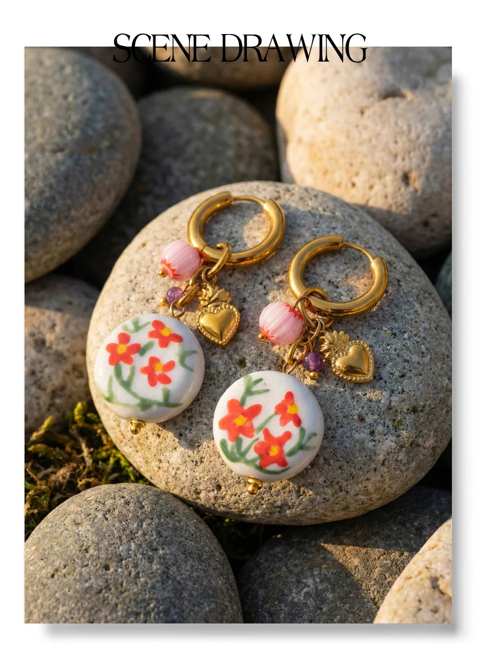 Flower geometric earrings in gold-plated stainless steel.