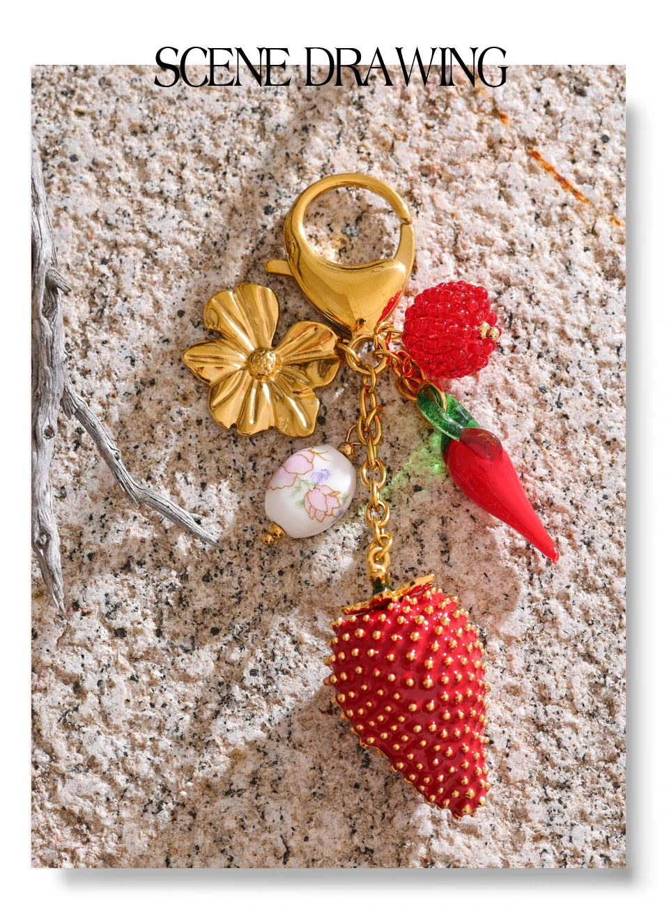 Red resin enamel necklace in gold-plated stainless steel with resin and enamel.