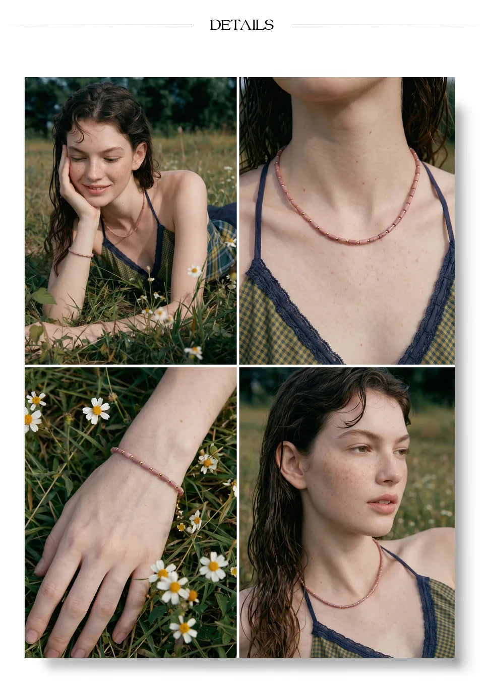 Natural stone beaded geometric necklace in gold-plated stainless steel with natural stone.