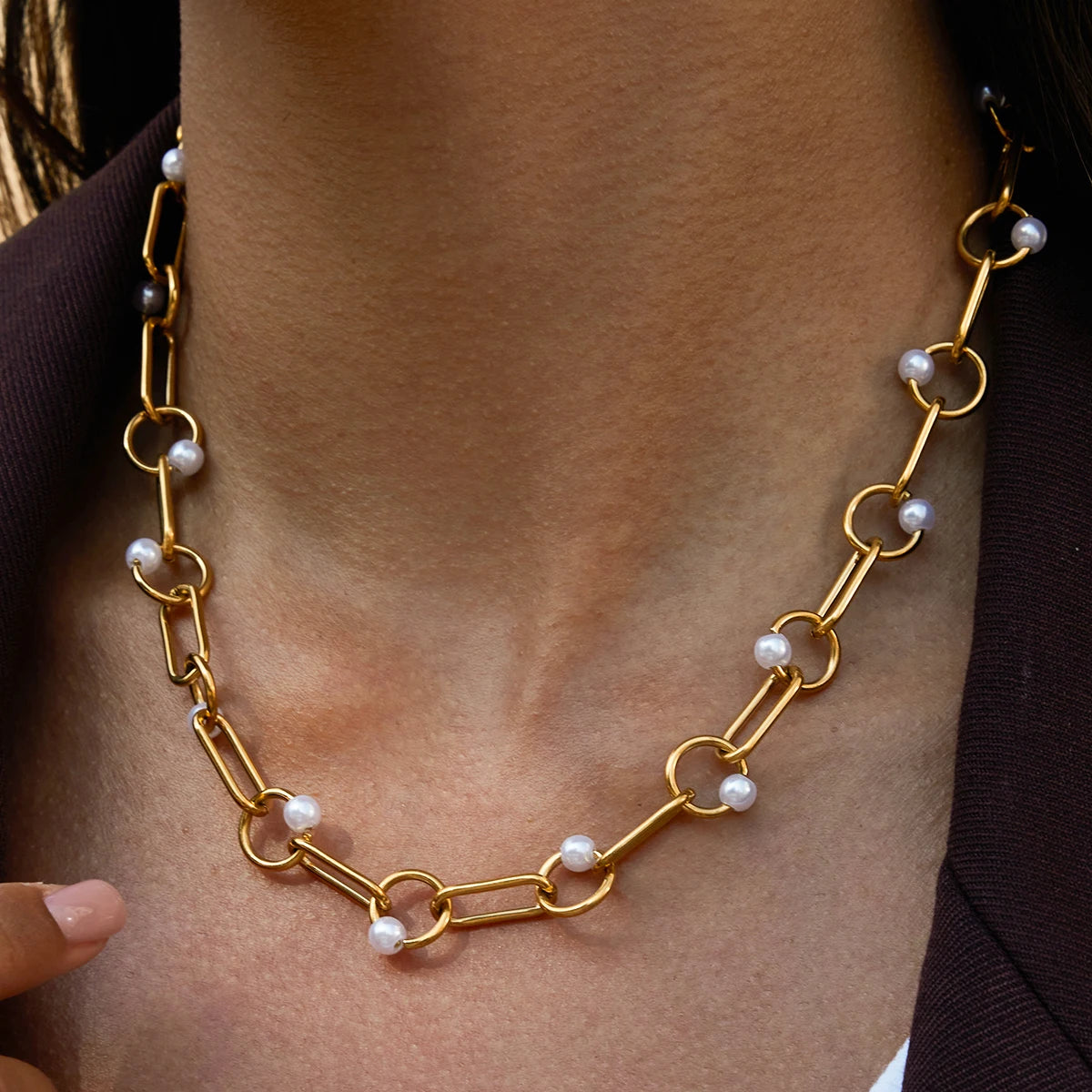 Pearl Choker Necklace — Stainless Steel · PS332
