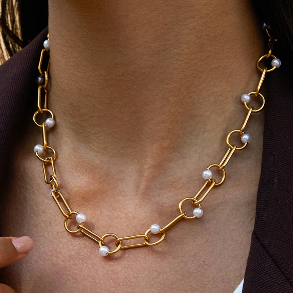 Pearl Choker Necklace — Stainless Steel · PS332