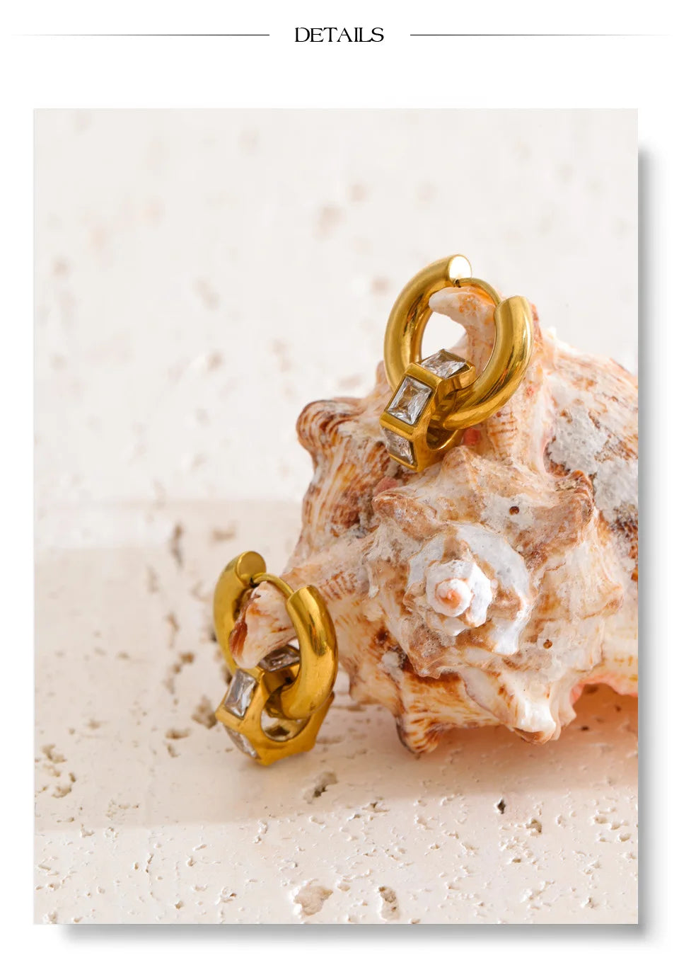 Cubic Zirconia Geometric Earrings — Gold-Plated Stainless Steel with Cubic Zirconia · PS1309