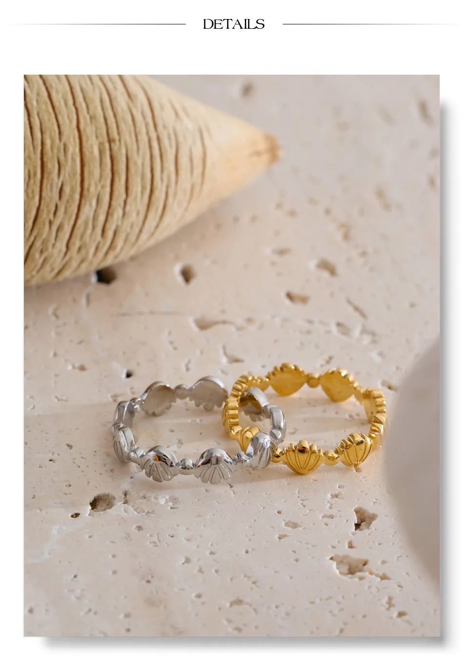 Shell Geometric Ring — 18K Gold-Plated Stainless Steel with Shell · PS2303