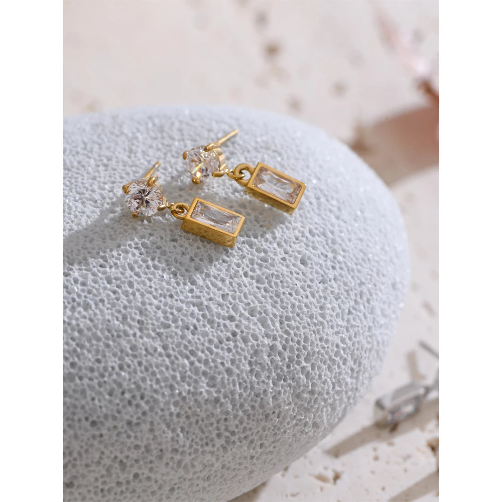 Cubic Zirconia Geometric Earrings — Gold-Plated Stainless Steel with Cubic Zirconia · PS1593