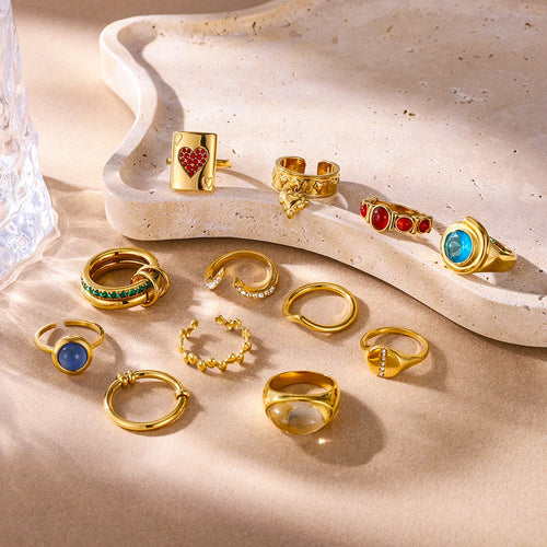 Color Stone Ring Stack — Stainless Steel