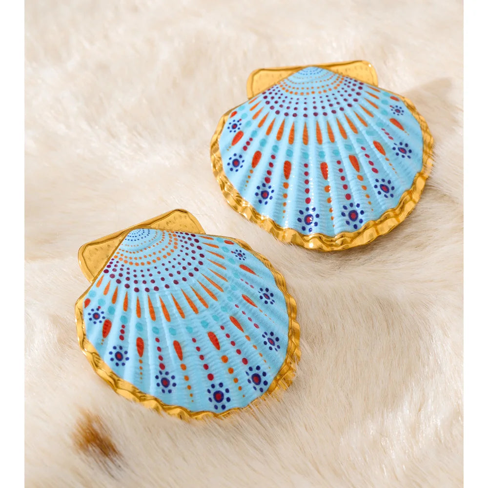 Shell enamel y2k earrings in gold-plated stainless steel with shell and enamel.