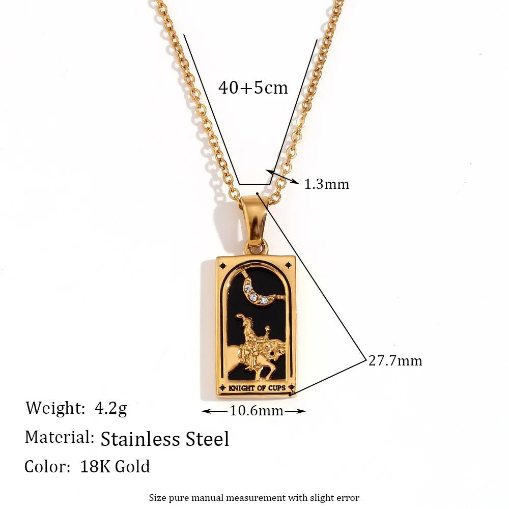 Zirconia Tarot Card Necklace Classic Tarot Queen Lover Magician Moon Wealth Amulet Stainless Steel Jewelry