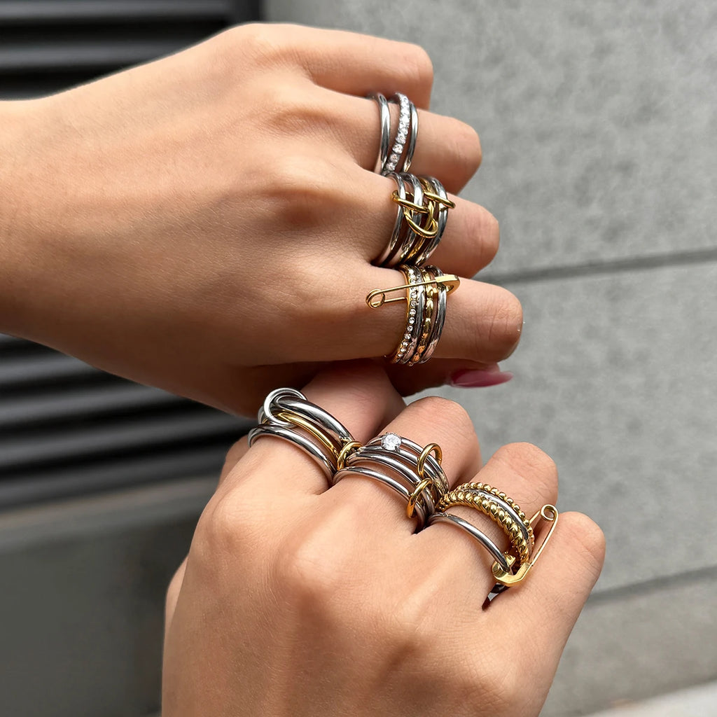 Mixed Crystal Ring Stack — Stainless Steel · PS223