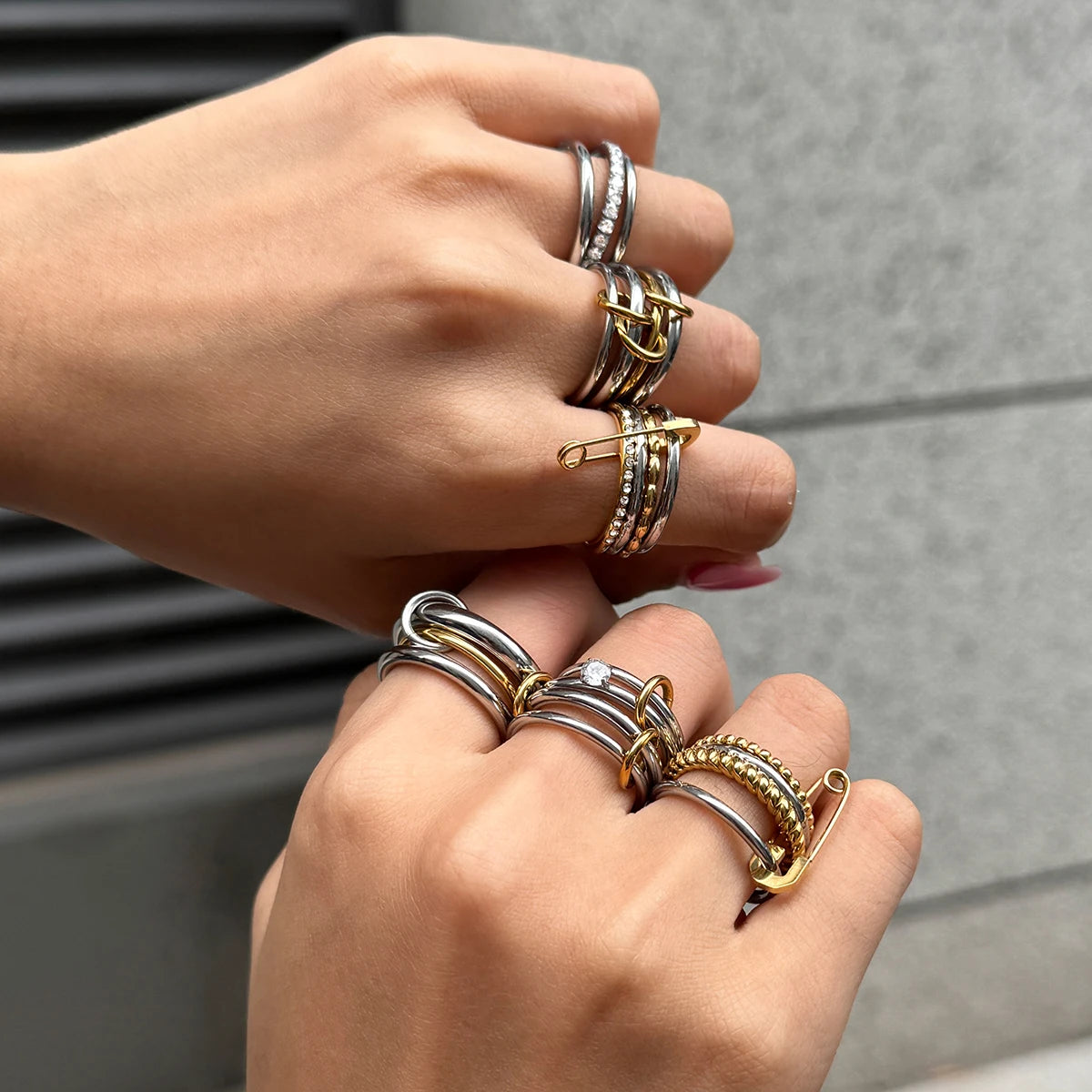 Mixed Crystal Ring Stack — Stainless Steel · PS223