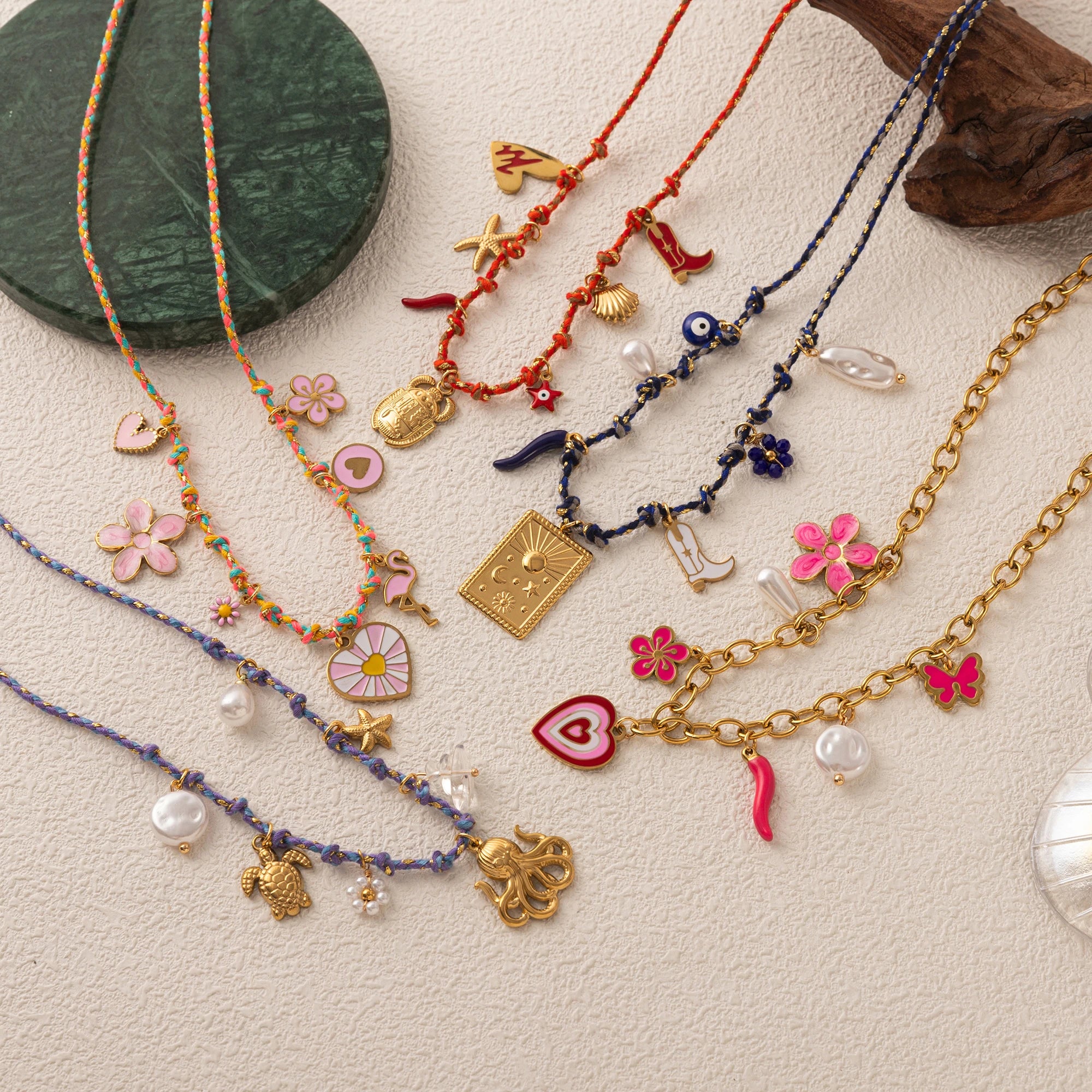 Y2K Charm Necklace for Women Evil Eye Heart Tarot Pendant 18K Gold Plated Boho Jewelry
