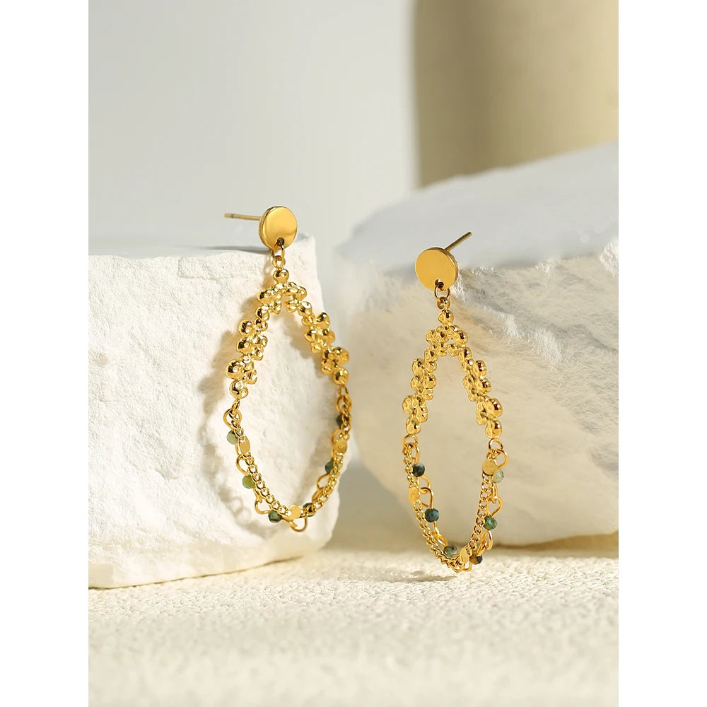 Natural Stone Chain Dangle Earrings — 316L Stainless Steel · PS479