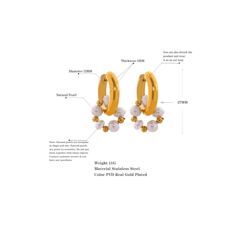 Freshwater Pearl Geometric Earrings — 18K Gold-Plated Stainless Steel with Freshwater Pearl · PS1683