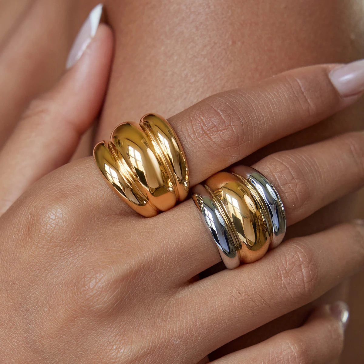 Two-Tone Dome Ring Stack — Stainless Steel · PS261