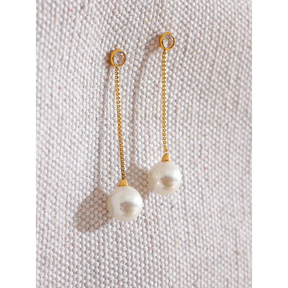 Pearl Geometric Chain Earrings — Gold-Plated Stainless Steel with Pearl · PS1602