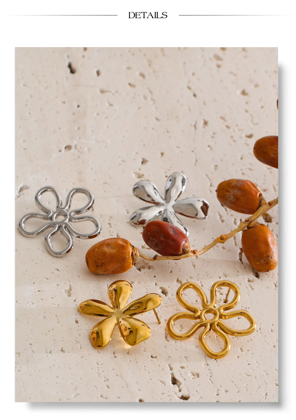 Flower Earrings — Gold-Plated Stainless Steel · PS1315