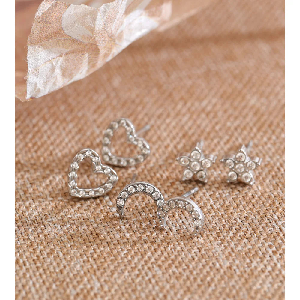 Cubic Zirconia Heart Star Earrings — Gold-Plated Stainless Steel with Cubic Zirconia · PS1112