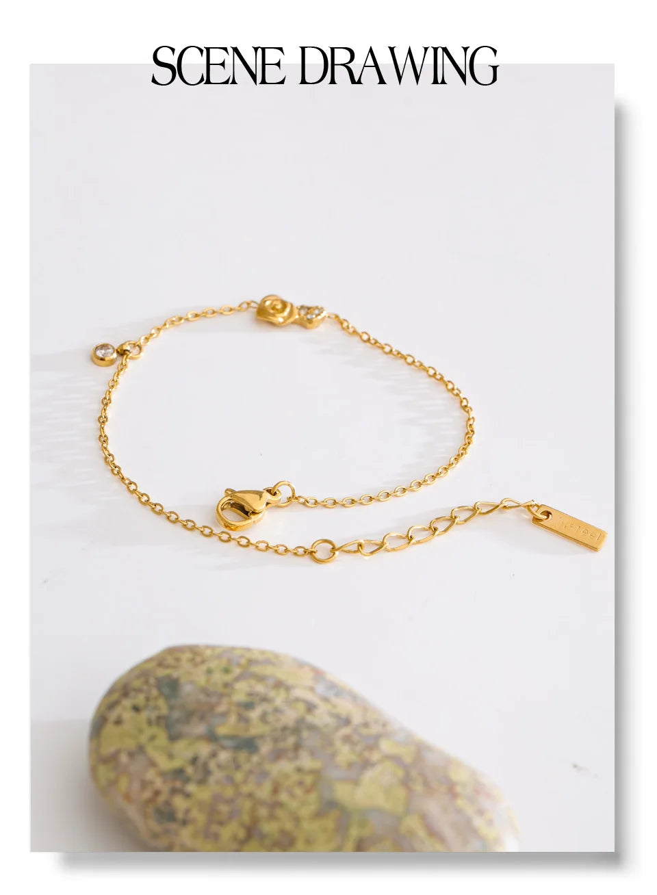 Cubic Zirconia Chain Bracelet — Gold-Plated Stainless Steel with Cubic Zirconia · PS1125