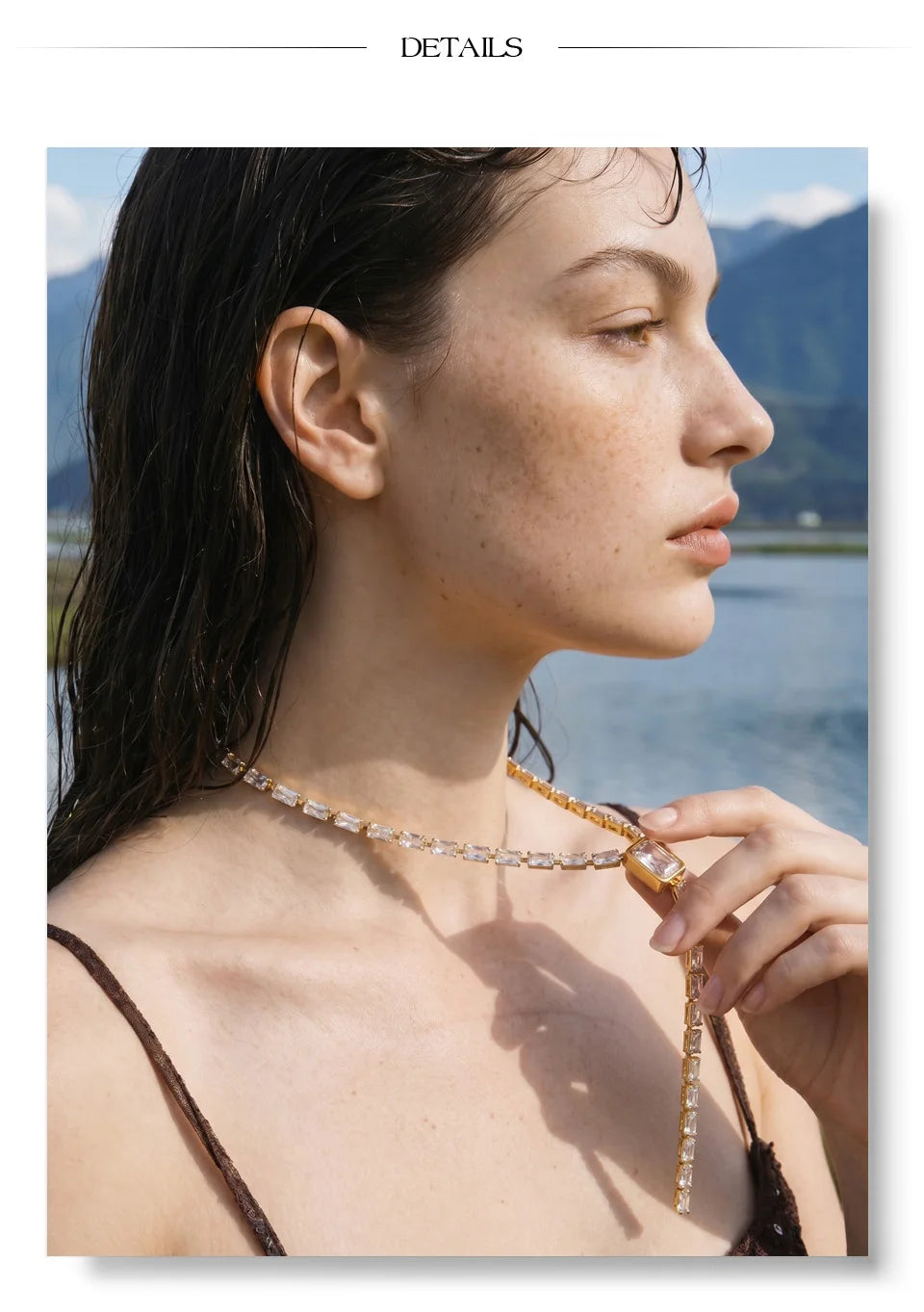 Cubic zirconia geometric chain necklace in gold-plated stainless steel with cubic zirconia.